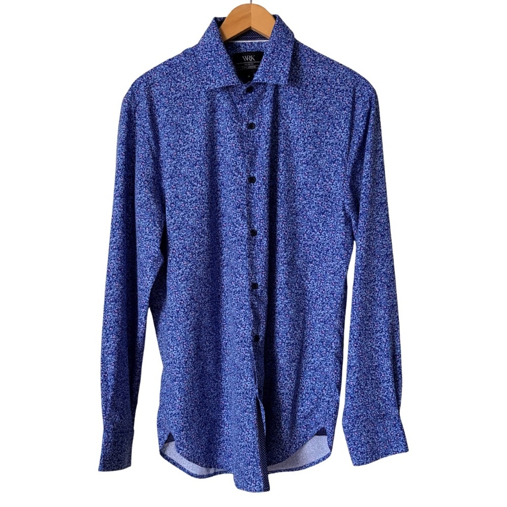 WRK Men's Floral Patterned Button Down Stretch Long Sleeve Business Shirt, 14